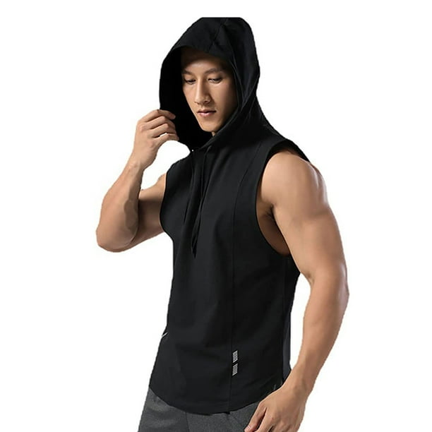 Sudadera con capucha deportiva negra para hombre camisetas sin mangas entrenamiento gimnasio culturismo camiseta de secado rapido Zhivalor Ropa
