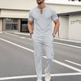 thumbnail image 2 of BLTIBY Men's Summer Sets 2 Piece Outfits Waffle Crewneck V Neck Fitted Lace Up Short Sleeve T-Shirt & Drawstring Cargo Pants Casual Stylish Matching Set with Pockets Gray XL, 2 of 8