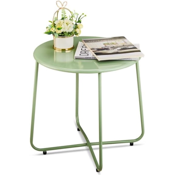 LiteHaven Patio Side Table, Round Metal Outdoor Coffee Table, Weather Resistant End Table for Garden Balcony, Green, 20.1 Inch