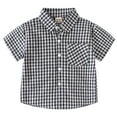 thumbnail image 3 of GYRATEDREAM Toddler Baby Boys Summer Outfits Kids Short Sleeve Lapel Button down Plaid Shirt Top + Elastic Waist Shorts with Pockets 2PCS Set Black for 2-9Y, 3 of 8