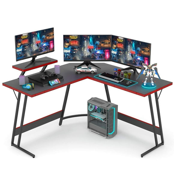 Devoko L Shaped Gaming Desk Computer Desk 51†Office Corner Desk with Monitor Stand Home Gaming Writing Study Table Workstation (Carbon Fibre Black)