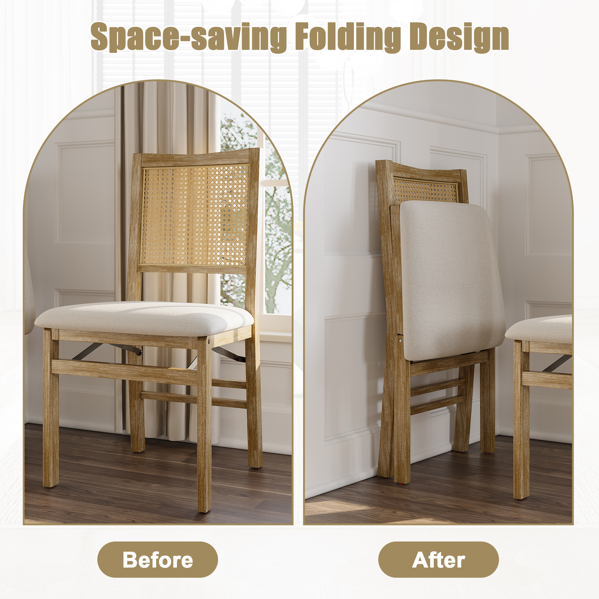 MOONMISS Scandinavian Style Solid Wood Frame Folding Dining Chair(set of 2) for Kitchen,Living Room