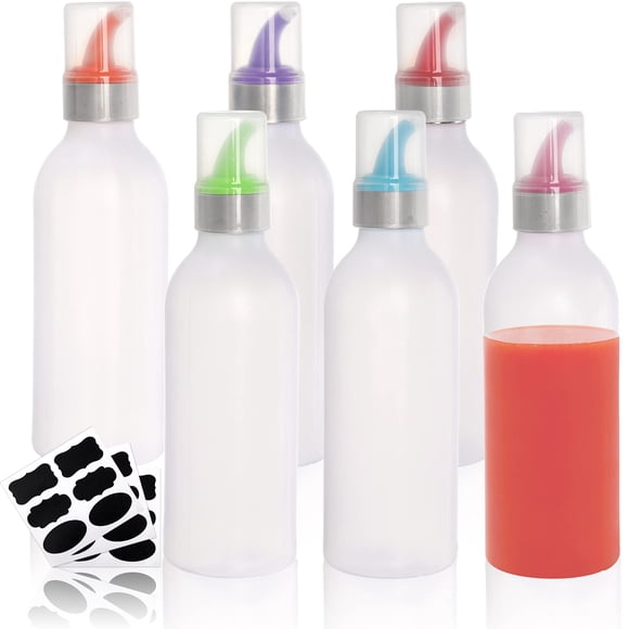 Lawei Paquete de 6 botellas de plástico para condimentos de 15 oz – Botellas de plástico con tapas y puntas de colores – Perfecto para condimentos, salsa, aderezos para barbacoa, jarabe, artes y manua