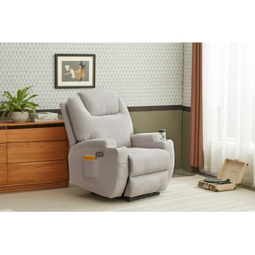 Kingway Arbore Fabric Power Recliner with USB and Cup Holders in Gray