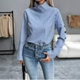 thumbnail image 3 of Fashionable Blue Striped Button-Down Shirt for Women, Lightweight Long-Sleeve Collared Urban Casual Top, 3 of 8