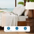 thumbnail image 4 of Coastal Living 4-Piece Green Stripes Soft Brushed Microfiber Luxury Cooling Sheet Set, Queen, 4 of 11