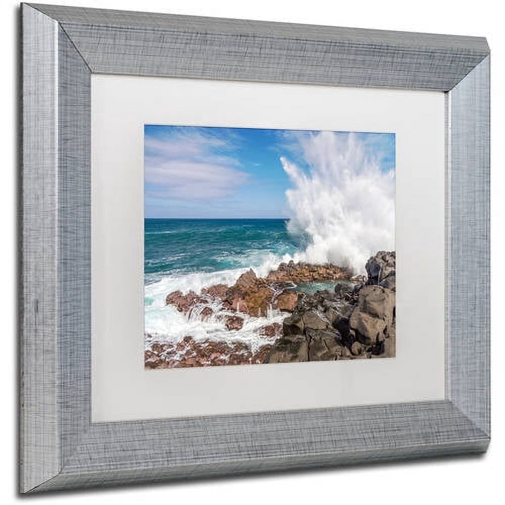 Trademark Fine Art 'Queen's Bath Wave' Canvas Art by Pierre Leclerc, White Matte, Silver Frame