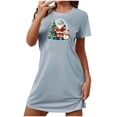 thumbnail image 2 of Homenesgenics Christmas Pajamas Dress for Women Plus Size Round Neck Short Sleeve Santa Claus Printed Nightdress Blue S, 2 of 3