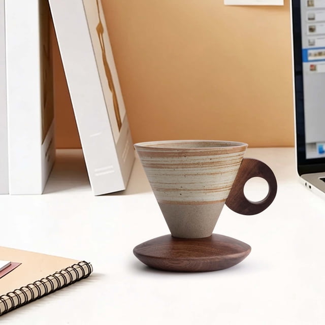 Taza Para Beber Elegante taza de café cónica vintage de cerámica gruesa con asa redonda (1 unidad) JASKFLY
