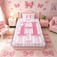 thumbnail image 4 of Meiyoeat Girly Bow Letter H Twin Sheet Sets 3pcs for Girls Adults, Cute Stripe Bedding for Decor, Light Pink White, 4 of 6
