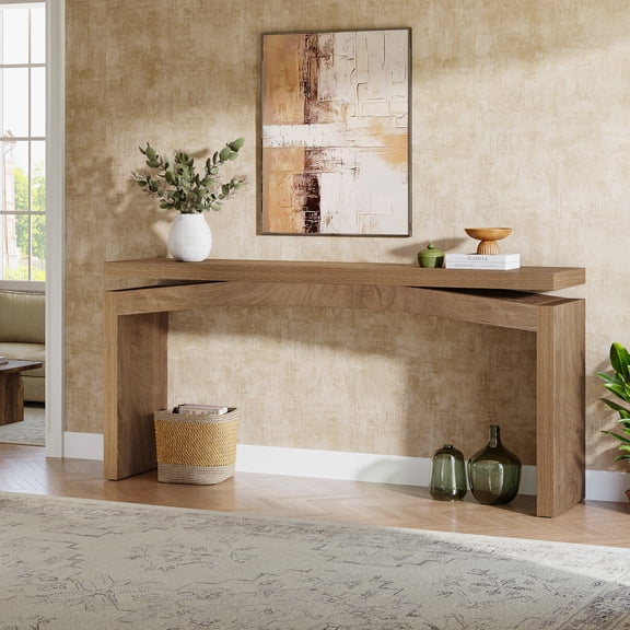 Finmind Console Table for Entryway, 63-inch Farmhouse Sofa Console Behind Couch, Small Entry Table for Hallway, Foyer, Living Room, Natural Brown