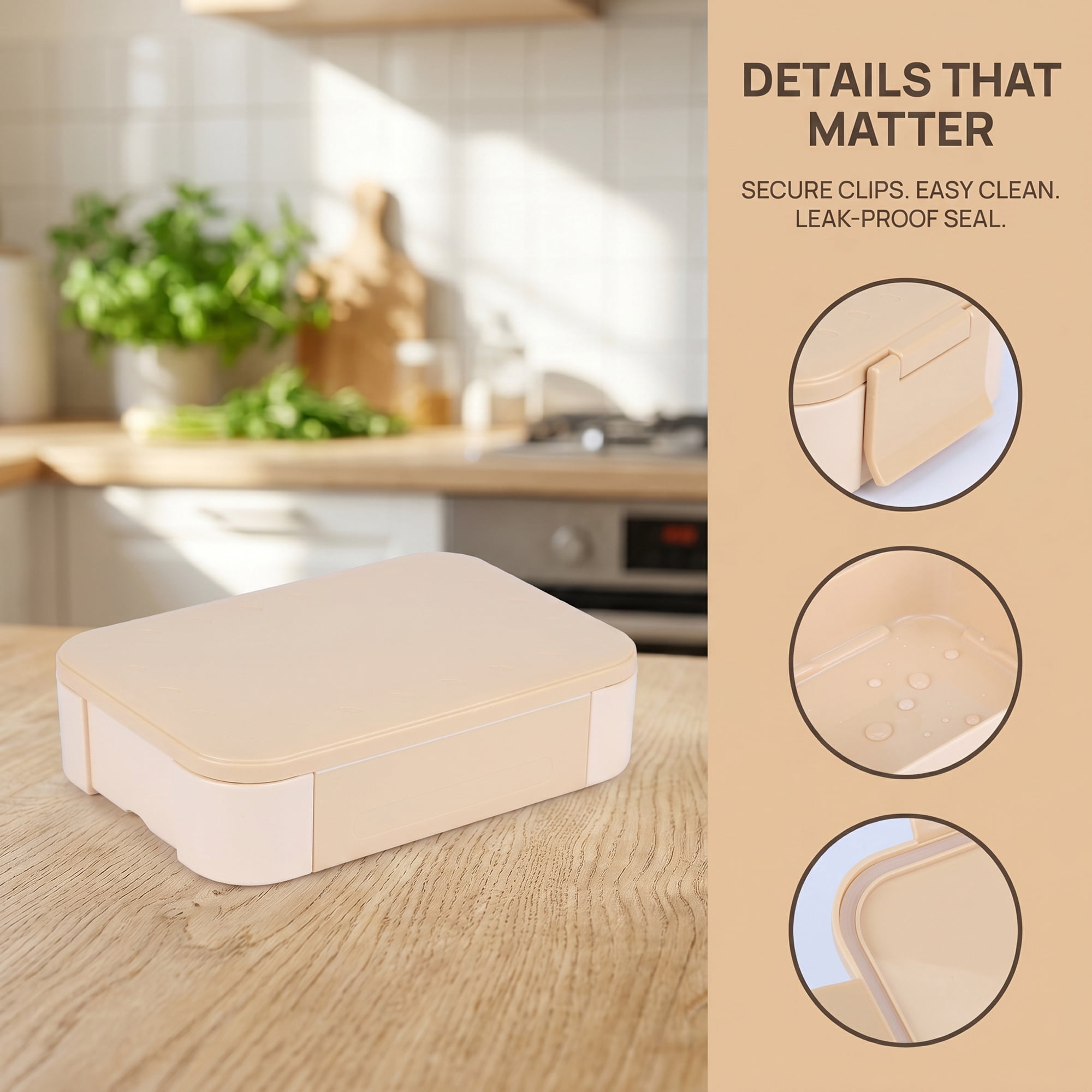 Unique Bargains 2-Compartment Leak-Proof Meal Lunch Bento Box Khaki