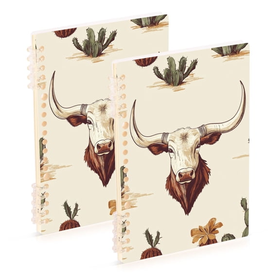 FORMRS 1-Subject Spiral Notebook 8" x 5" College Ruled 60 Refillable Sheet A5 Hard Cover, 2 Pack, Cowboy Pattern