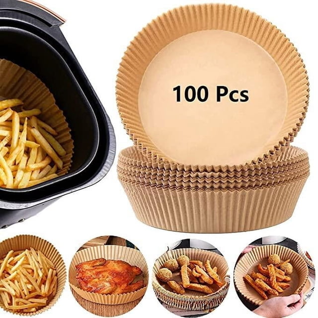 yeacher 100 Pcs Doublure en Papier Jetable pour Friteuse à Air Chaud, Doublures Jetables Antiadhésives pour Friteuse à Air, Papier de Cuisson pour Friteuse à Air Imperméable, Résistant à l'Huile, Papier Parchemin pour Cuisson Rôtissage Micro-Ondes (16cm, Nature)