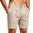 thumbnail image 2 of Domuza Men's Casual Shorts Pleated Front Linen Textured Dress Shorts Summer Lightweight Breathable Vacation Beach Shorts with Pockets Beige XL, 2 of 8