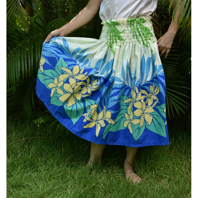Hawaiian Pa u Hula Skirt Hawaii Print Blue Flower For womens