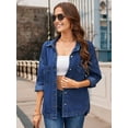thumbnail image 4 of Female Jean Shirt Jacket Casual Long Sleeve Denim Shirts Fall Outfits Dark Blue XL, 4 of 9