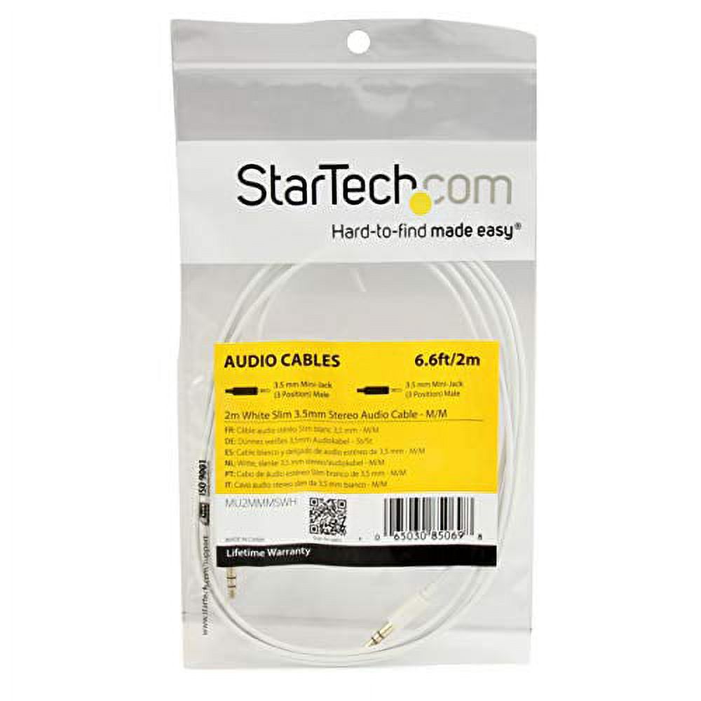 StarTech.com 2m White Slim 3.5mm Stereo Audio Cable - 3.5mm Audio Aux Stereo - Male to Male Headphone Cable - 2x 3.5mm Mini Jack (M) White (MU2MMMSWH) - image 3 of 3