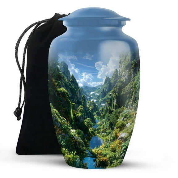 KARYLIZ Mountain Urn For Ashes Adult Male - Blue Funeral Urns For Men & Women - Mountains Funeral Urns for Mom - Cremation for Human Ashes Adult Female
