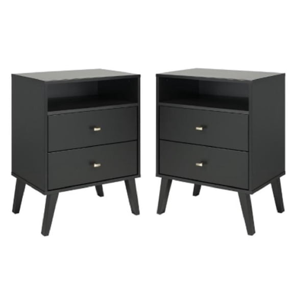 Home Square 2 Piece Solid Wood Nightstand Set with 2 Drawer in Black
