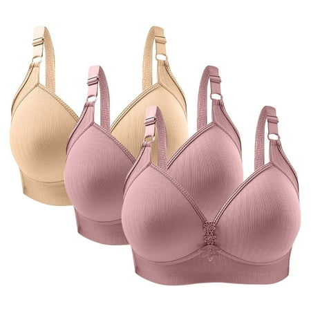 YABCSAZ Sports Bras for Women Plus Size Bras Underarm-smoothing with Seamless Stretch Wireless Lightly Lined Bra High Lift Close Breast Tops Breathable Flex Fit Underwear Daily Bra 3 Pack