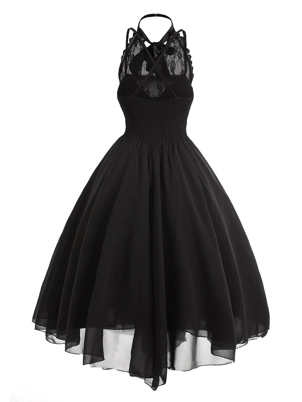 lace panel cross back gothic corset dress