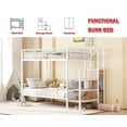 thumbnail image 4 of Bellemave Twin Over Twin Bunk Bed With Storage Staircase and Wardrobe Metal Twin Size Bunk Bed Frame with Shelves and Metal Slats Stairway Bunk Bed for Teens, No box Spring Needed, White, 4 of 10