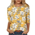 thumbnail image 2 of Jsaierl Women's 3/4 Length Sleeve Tops Plus Size Round Neck Shirts Fashion Print Ladies Blouses Flowy Dressy Tunic Top S-5XL, 2 of 6