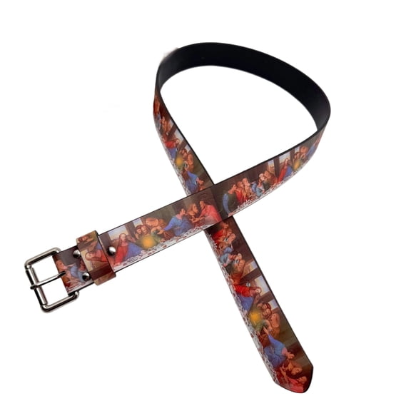 Unisex Art Accessory Waist Belt Featuring The Last Supper Retro PU Leather Waist Ornament Stylish Girdle