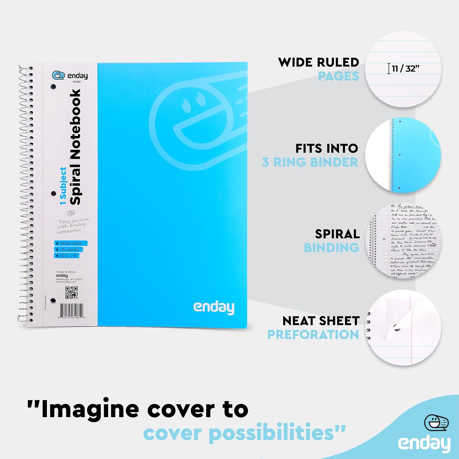 Enday 48 Pack, 1 Subject Spiral Notebook Wide Ruled Bulk, Hardcover Spiral Bound Notebooks for School and College, 140 Pages (70 Sheets) 3 Hole Punched Notebook, Multicolor