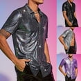 thumbnail image 7 of Men Shiny Party Performance Disco Stage Shirt Turn-down Collar Short Sleeve Tops, 7 of 7