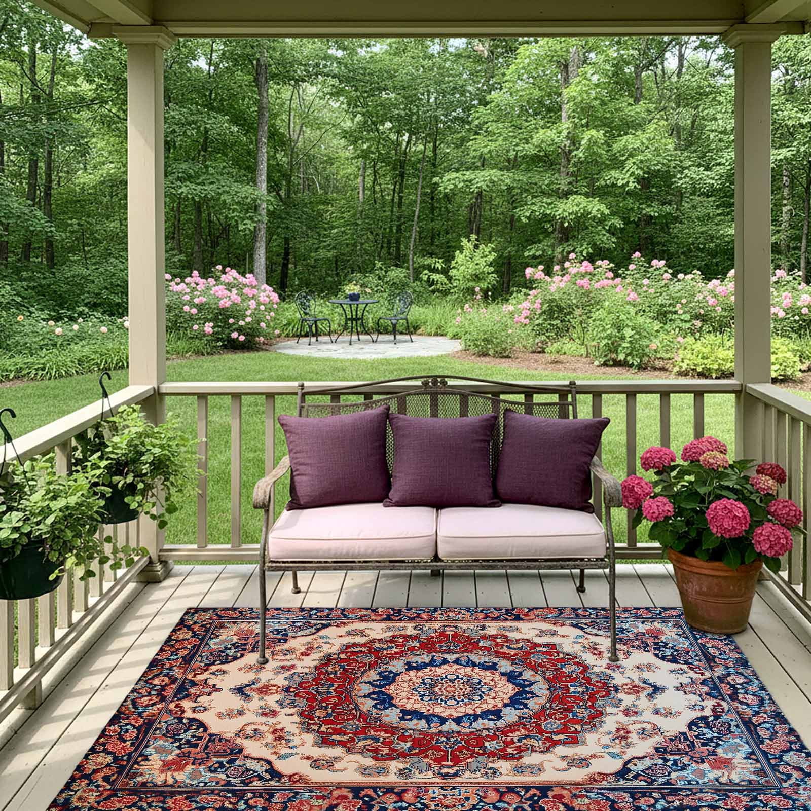 Outdoor Rug 5x8ft Oriental Medallion Large Area Rug Retro Accent Indoor Outdoor Carpet Outdoor Rugs Mats for Patio Camping,RV,Front Door, Outside Decor