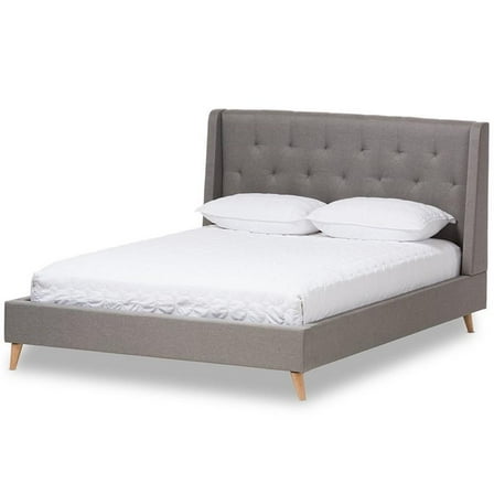 Bowery Hill Contemporary Tufted King Platform Bed in Light Gray