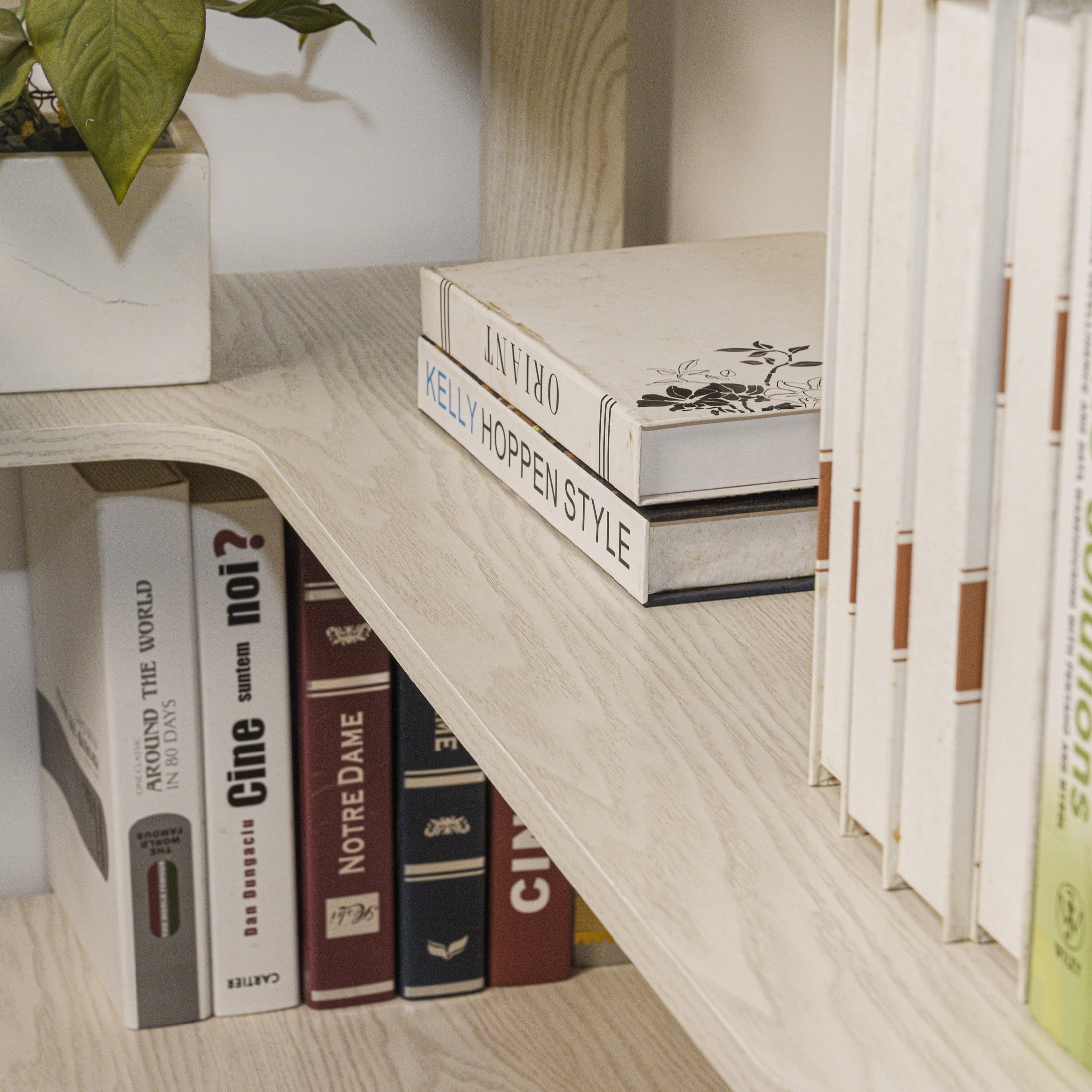 GDF Studio Derwin 5-Tier Corner Bookshelf, L-Shaped Wooden Bookcase for Living Room, Home Office, White Oak
