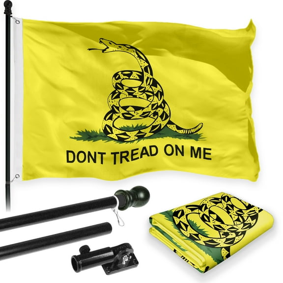 G128 Combo Pack: 6 Feet Tangle Free Spinning Flagpole (Black) Gadsden Don't Tread on Me Flag 3x5 ft Printed 150D Brass Grommets (Flag Included) Aluminum Flag Pole