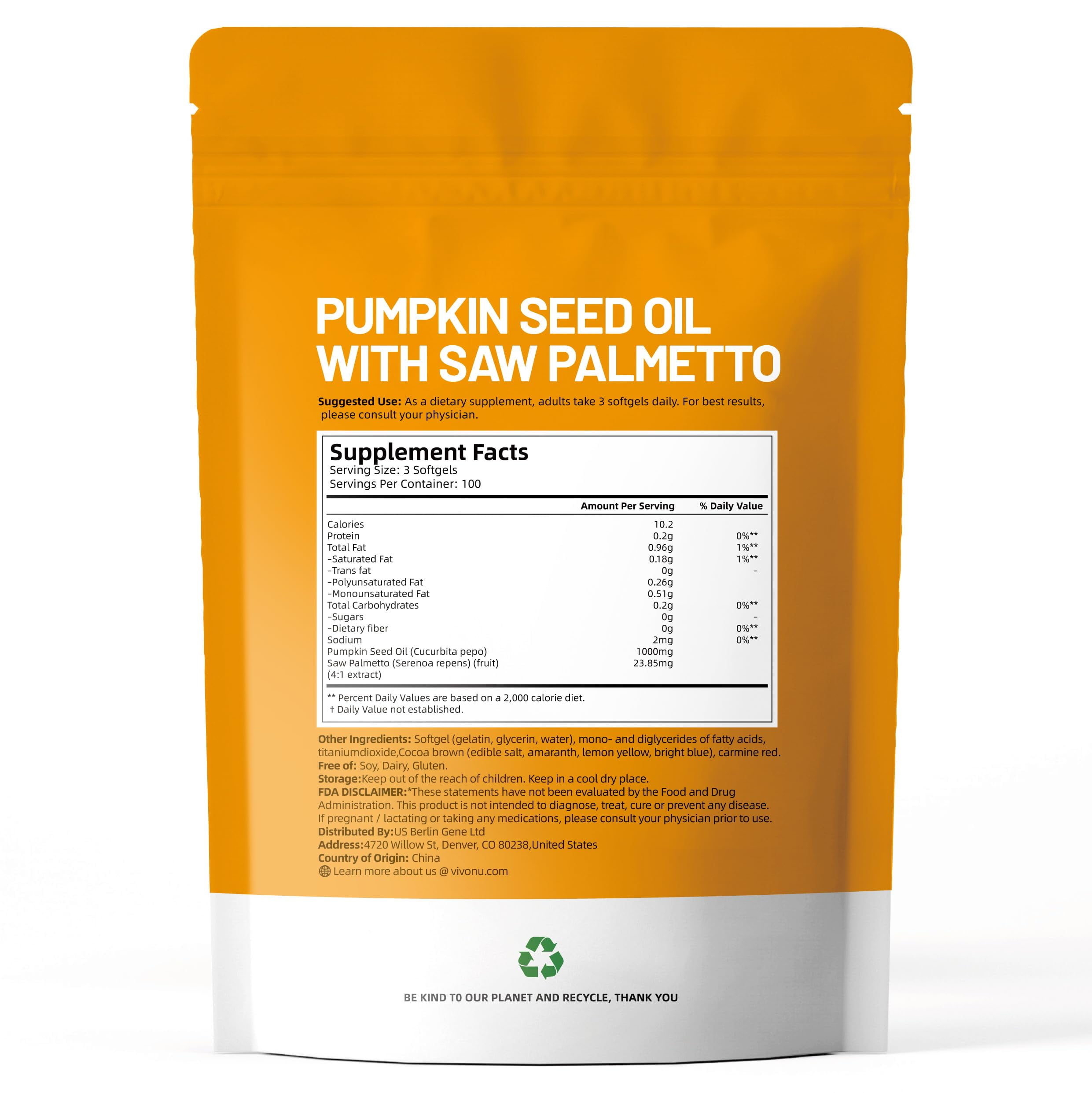 Pumpkin Seed Oil with Saw Palmetto,300 Softgels |