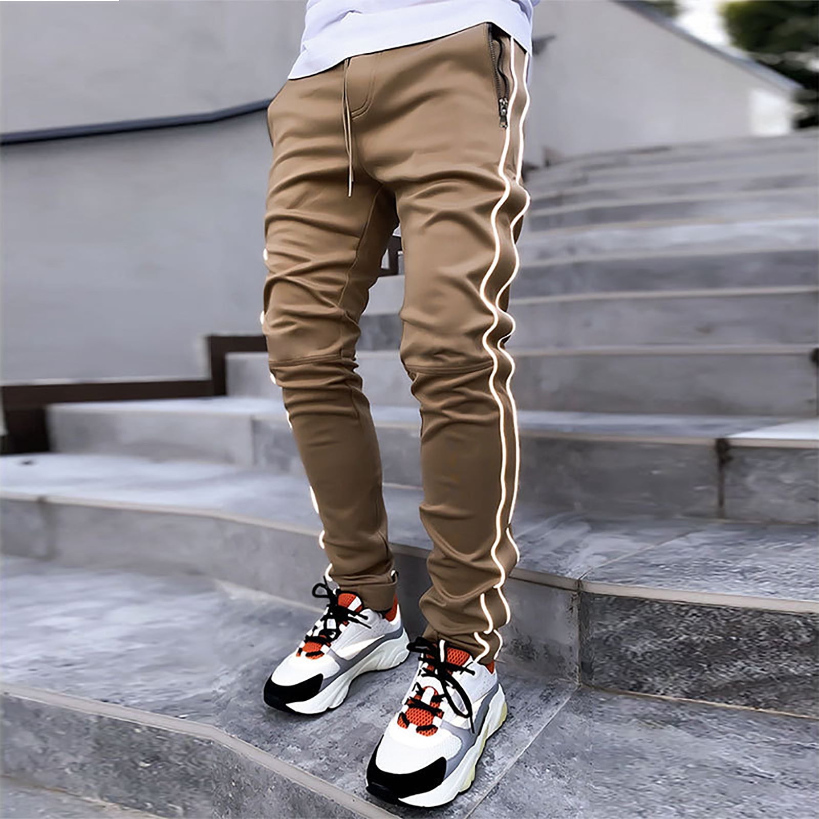 Juebong Men Cargo Pants with Multi-Pocket Cargo Men's Relaxed Pants  Trousers Drawstring Solid Cargo Pants Big & Tall,Brown,XXXL