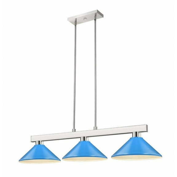 3 Light Billiard with Shade-8 inches Tall and 14 inches Wide-Brushed Nickel Finish-Electric Blue  Shade Color Bailey Street Home 372-Bel-4973327