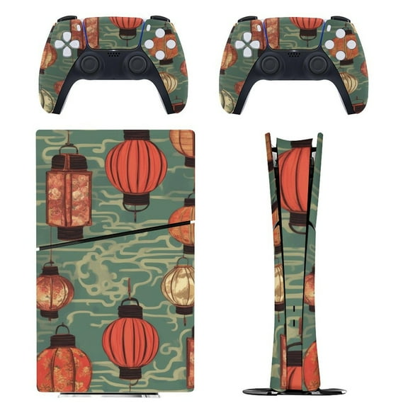 Skin Sticker for PS5 Slim Standard PS5 Pro Disc Digital Edition Console and Controllers Decals for Playstation 5 (Lantern Retro,PS5 Pro Disc Edition)