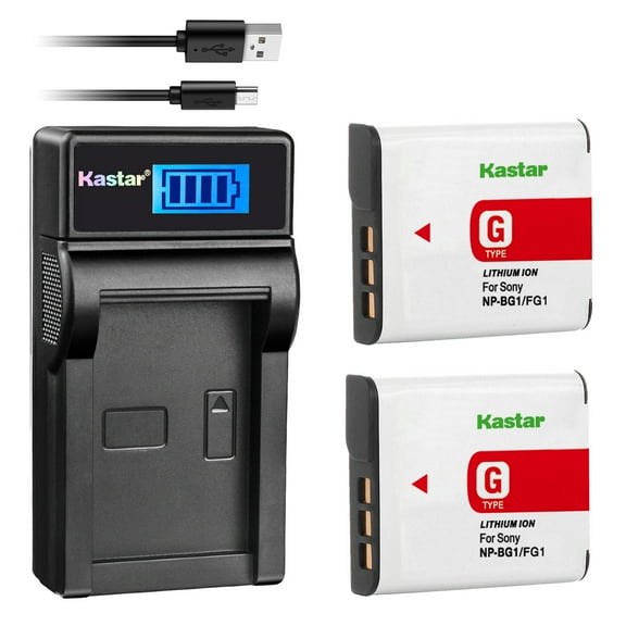 Kastar Battery (X2) & LCD Slim USB Charger for Sony NP_BG1 NP_FG1 NPBG1 and Cyber_shot DSC_HX5V HX7V HX9V HX10V HX30V DSC_W120 W