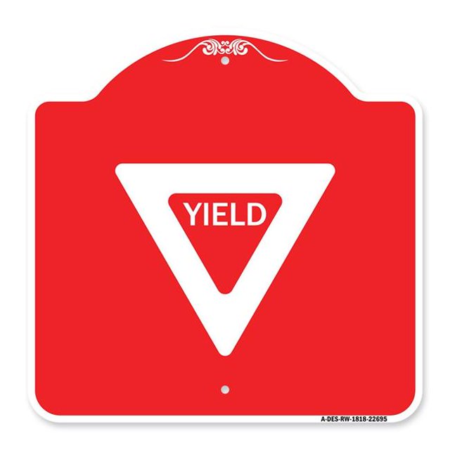 SignMission A-DES-RW-1818-22695 18 x 18 Po Signe de la Série Designer - Yield&44; Rouge & Blanc