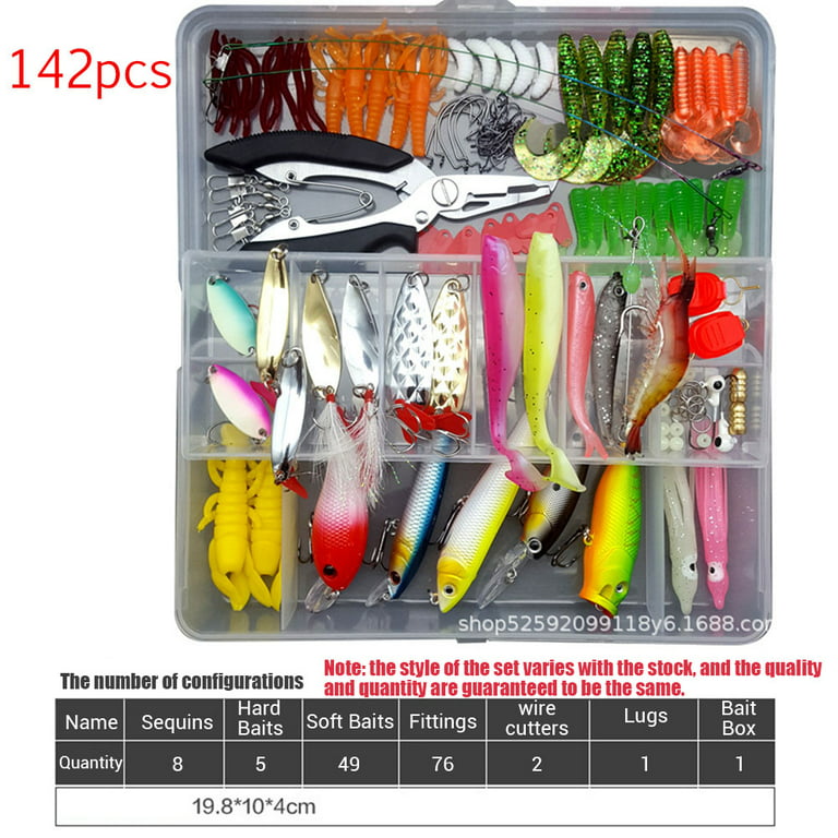 Fishing Lures Mixed, 75pcs/94pcs/122pcs/142pcs Soft Baits Kit Including  Spinning Lures, Plastic Worms, Frogs, Single Hooks and Tackle Box for  Freshwater & Saltwater 