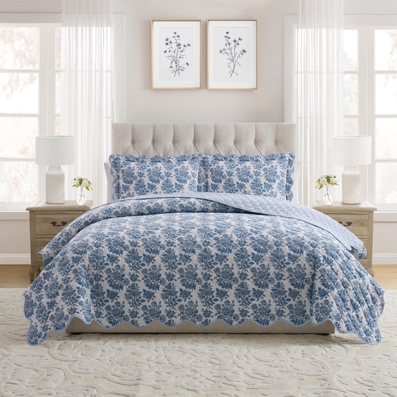 My Texas House Blue Toile 3-Piece Adult Quilt Set, Full/Queen