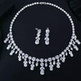 thumbnail image 6 of CZ Big Dangle Drop Bridal Wedding White Necklace Earrings Jewelry Set, 6 of 9