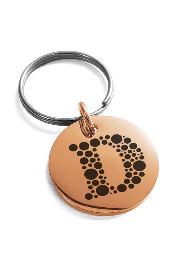 Stainless Steel Letter D Initial Dotted Monogram Engraved Small Medallion Circle Charm Keychain Keyring
