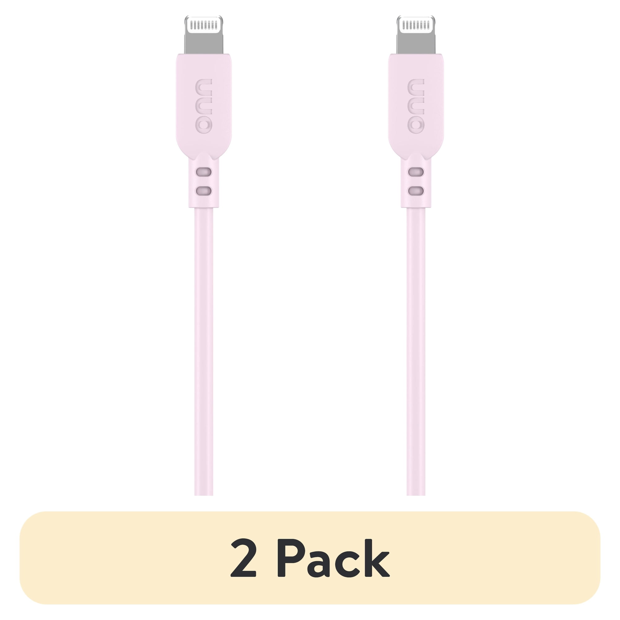 (2 pack) (2 pack) onn 3 Lightning to USB Charging & Data Cable Pink