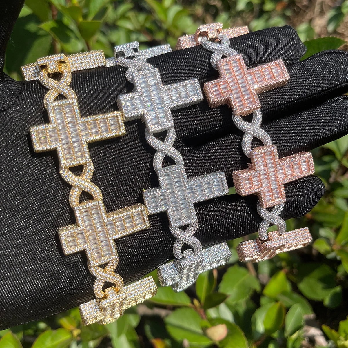 DUBSS Iced Out Infinity Link Bracelet for Men Baguette Cross Real