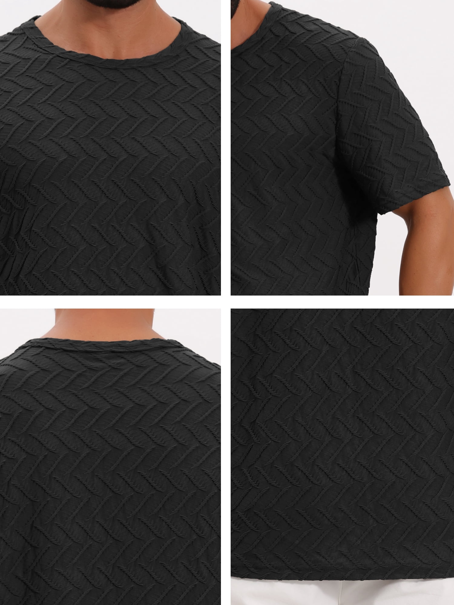 DARING DIVA Men's Knitted T-Shirts Short Sleeve Crew Neck Jacquard T-Shirt S Black