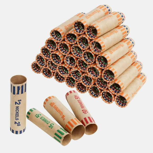 512 Pcs coin wrappers for all coins,Heavy Duty Preformed coin rolls with Coin Counter Machine & Coin Roller Machine,change rolls wrappers Includes Quarters,Pennies,Nickel and Dimes for Bank and Office