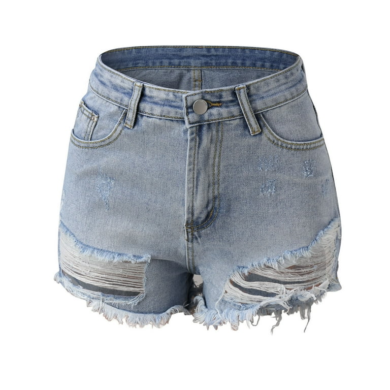 Aayomet Womens Jean Shorts Women's Denim Shorts Frayed Hem Ripped